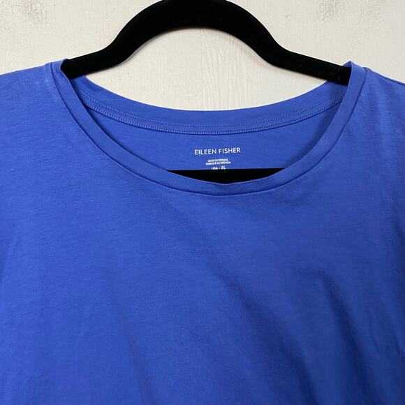 Eileen Fisher Blue Organic Cotton Crewneck Boxy T-Shirt Size Extra Large - Picture 5 of 8